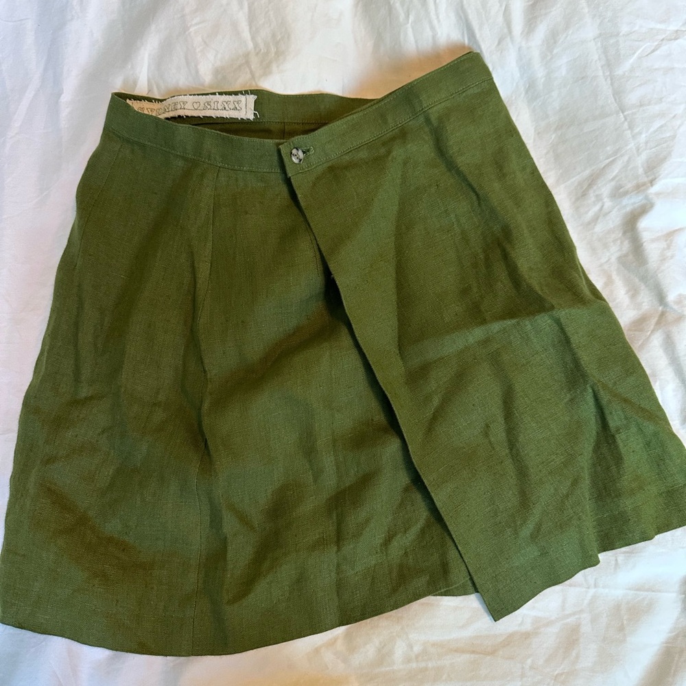 One of a kind linen Olive Green Linen A-Line Skirt